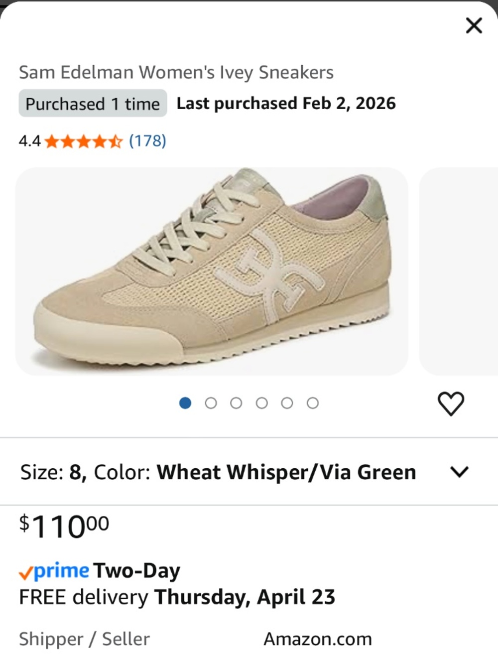 Sam Edelman Ivy/Wheat mesh/suede sneaker size 8